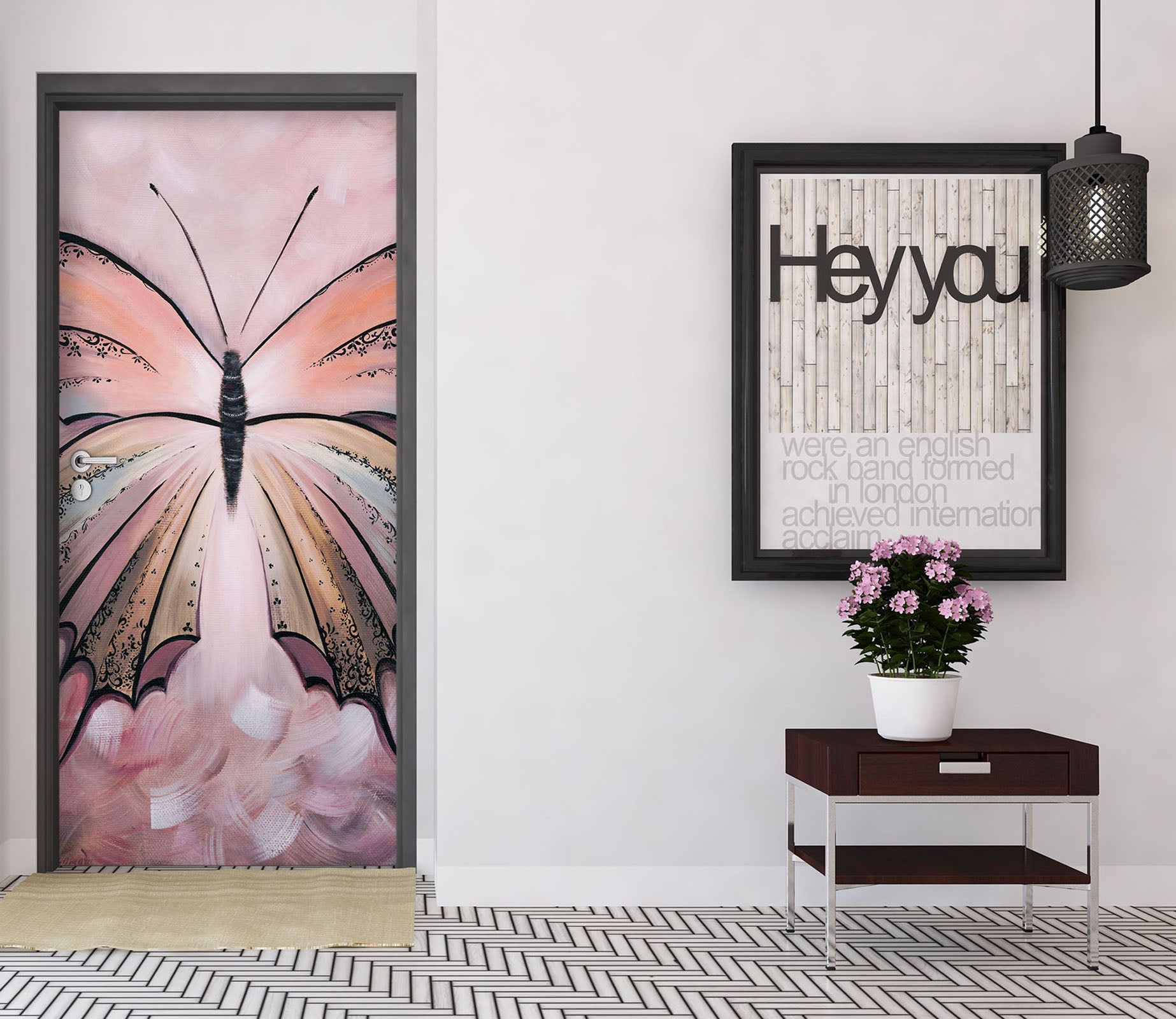 3D Pink Butterfly 3302 Skromova Marina Door Mural