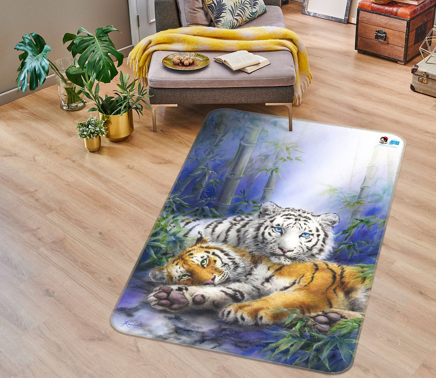 3D Bamboo Tiger 5663 Kayomi Harai Rug Non Slip Rug Mat