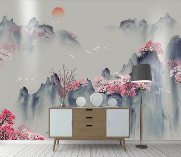 3D Peach Blossom Mountain WC1846 Wall Murals