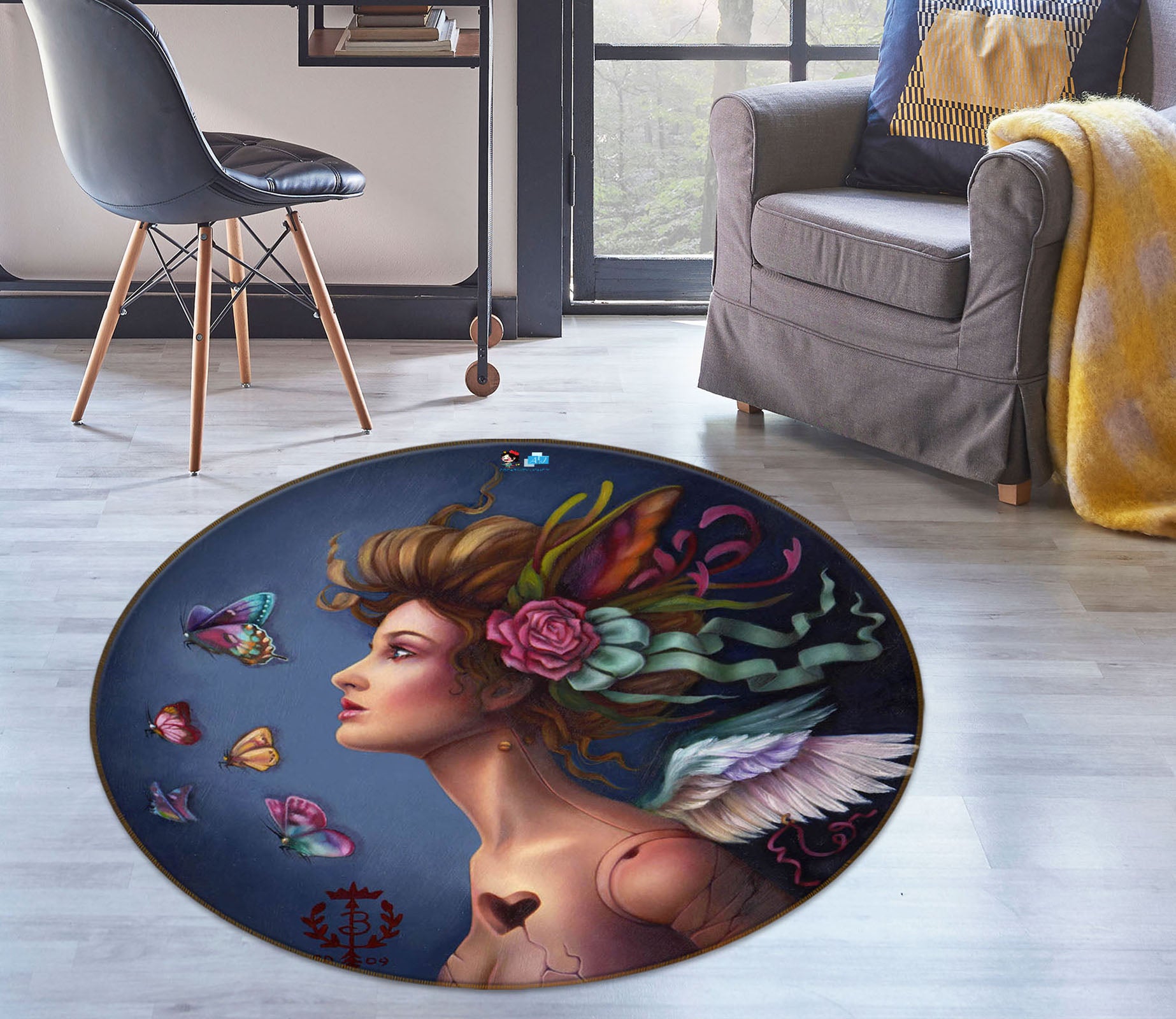 3D Butterfly Fairy 8915 Brigid Ashwood Rug Round Non Slip Rug Mat