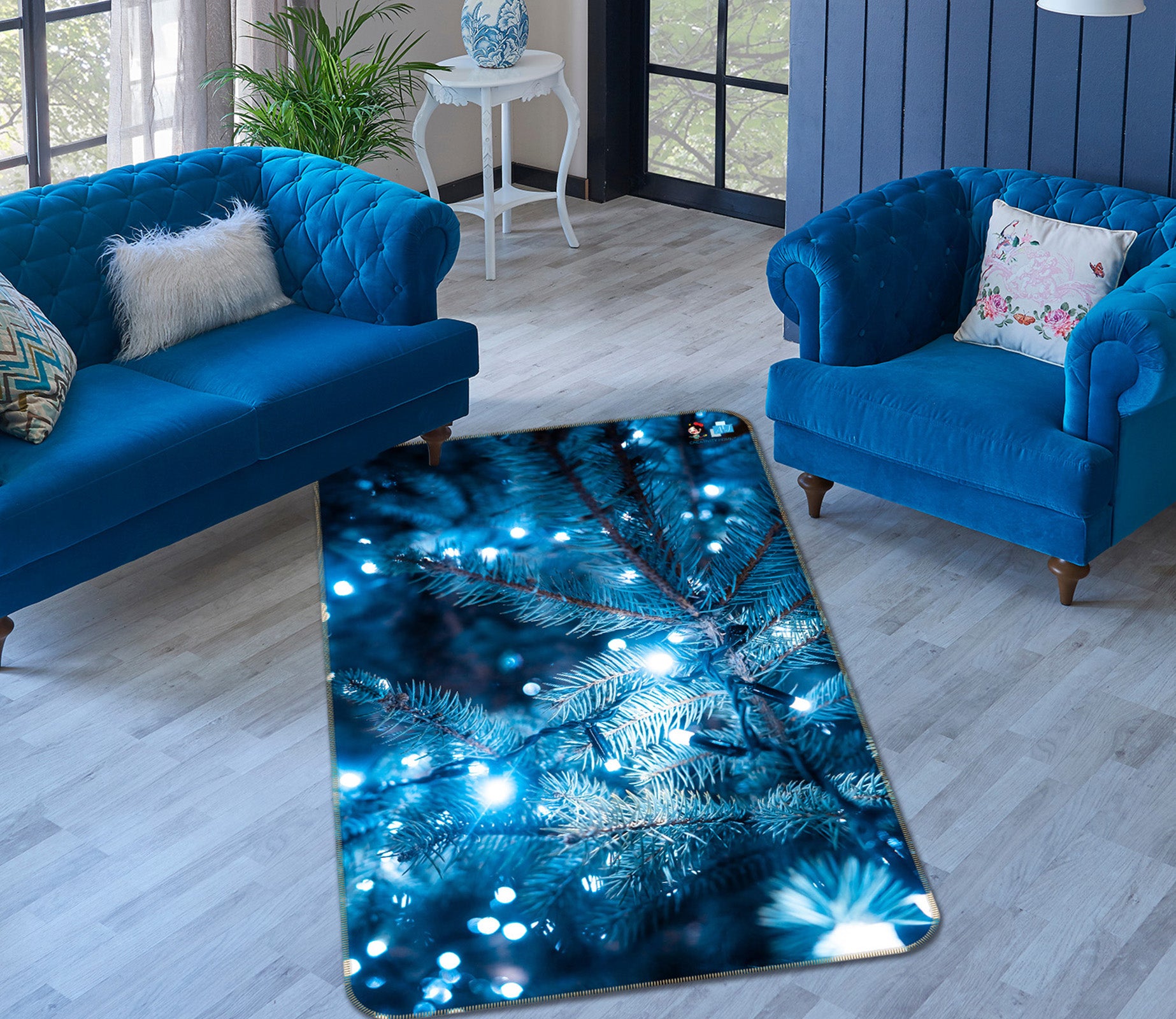 3D Blue Light Branches 57011 Christmas Non Slip Rug Mat Xmas