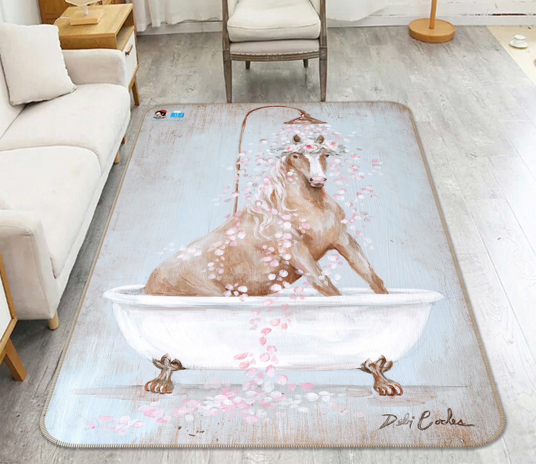 3D Bathtub Horse 0177 Debi Coules Rug Non Slip Rug Mat