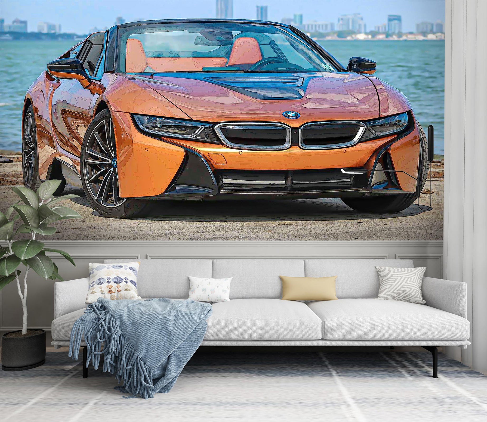 3D Orange Car 90219 Alius Herb Wall Mural Wall Murals