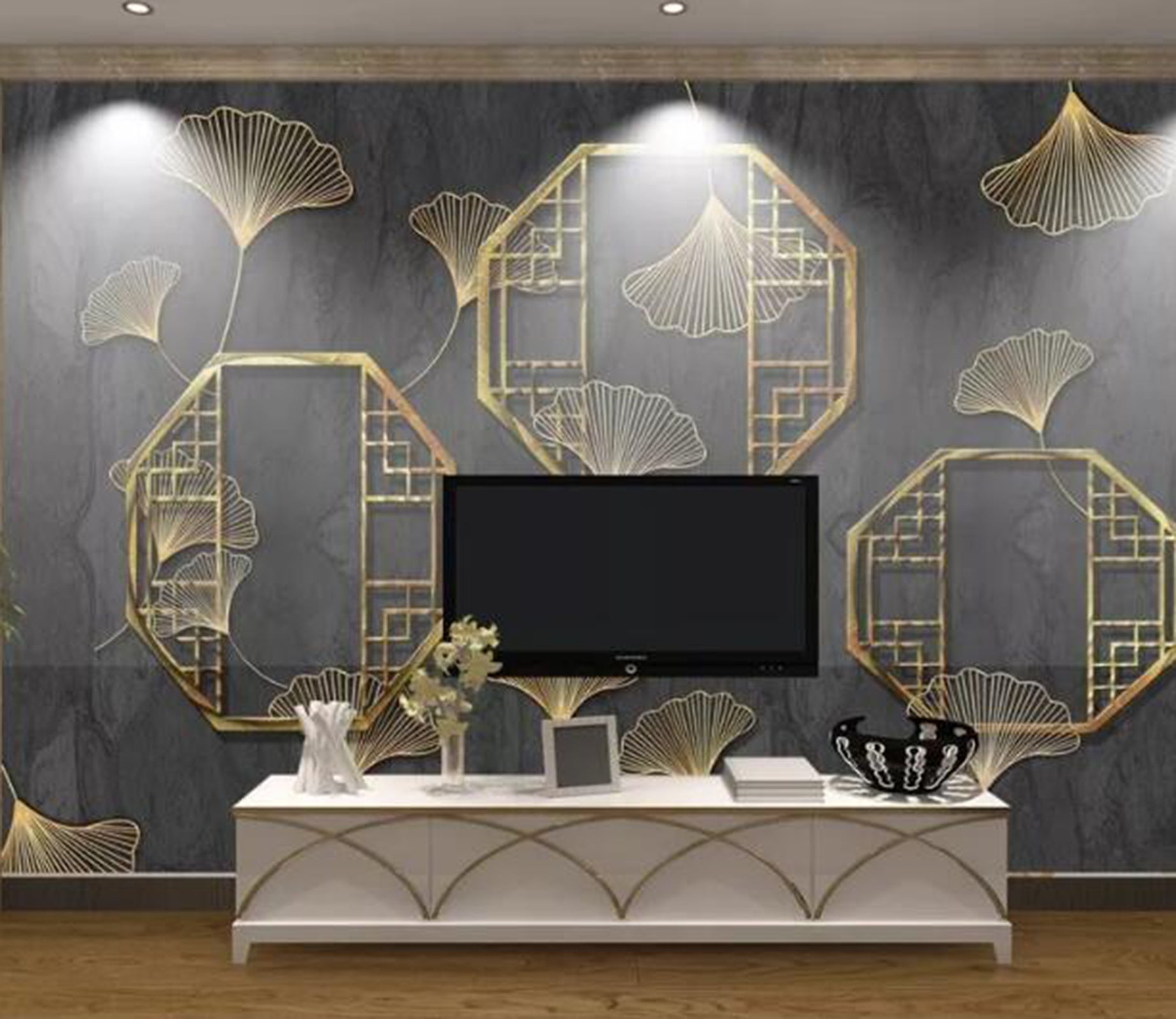 3D Golden Leaves WC80 Wall Murals Wallpaper AJ Wallpaper 2 