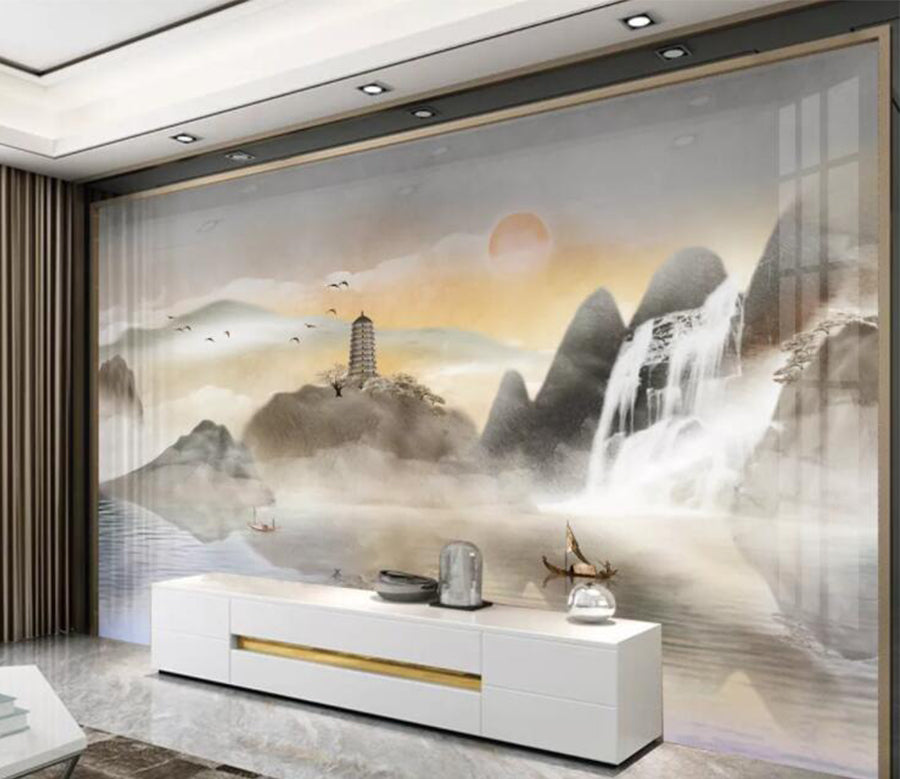 3D Waterfall Tower WC2703 Wall Murals