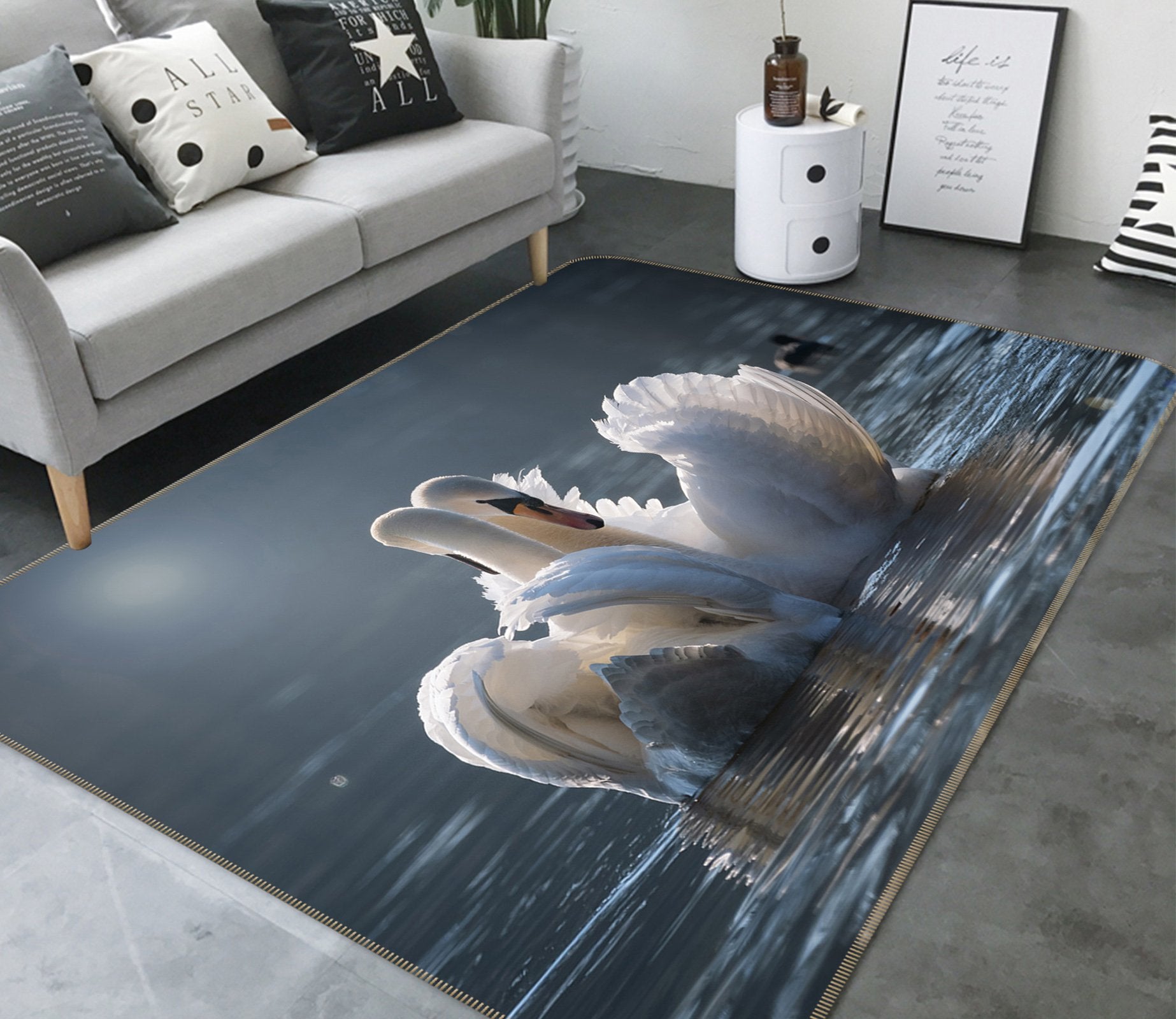 3D Swan 633 Animal Non Slip Rug Mat Mat AJ Creativity Home 