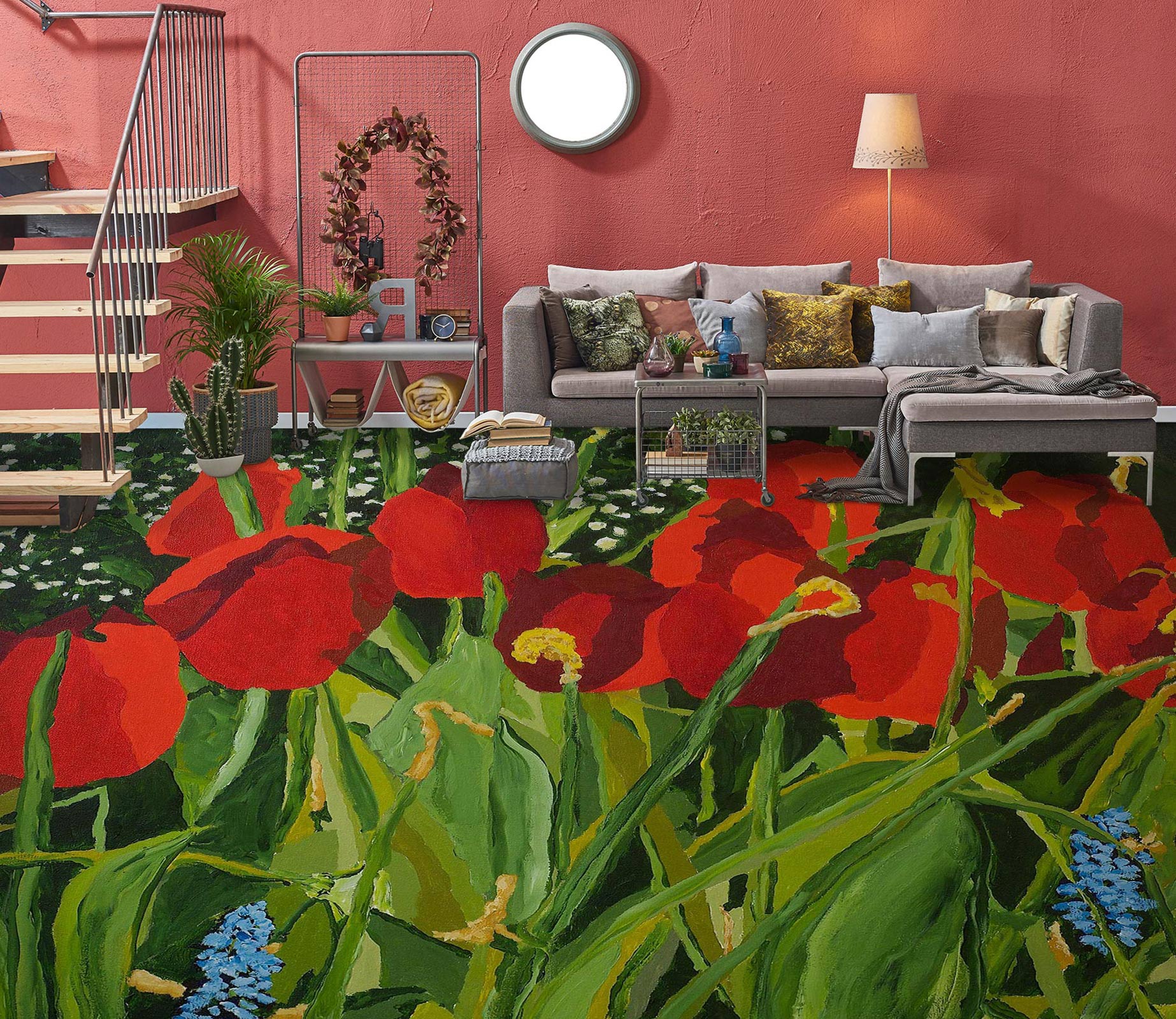 3D Red Flowers 9564 Allan P. Friedlander Floor Mural  Wallpaper Murals Self-Adhesive Removable Print Epoxy