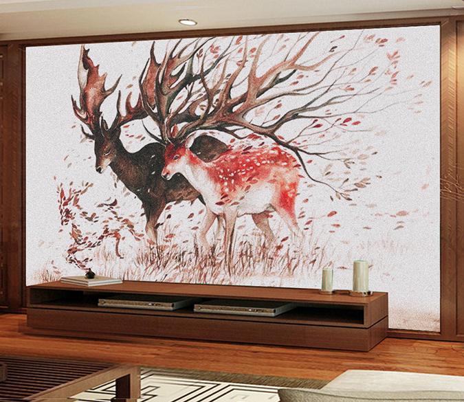 3D Plum Antlers 522 Wall Murals Wallpaper AJ Wallpaper 2 