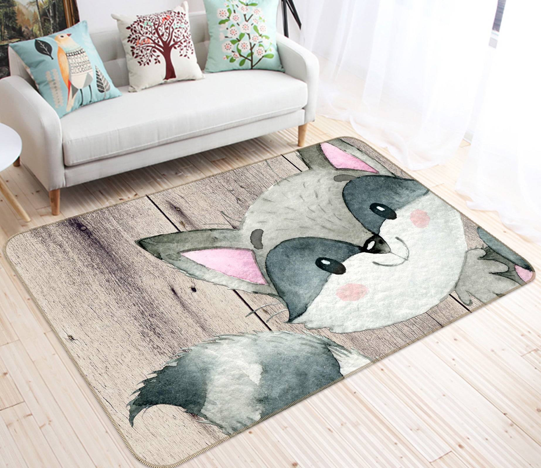 3D Gray Fox 046 Uta Naumann Rug Non Slip Rug Mat