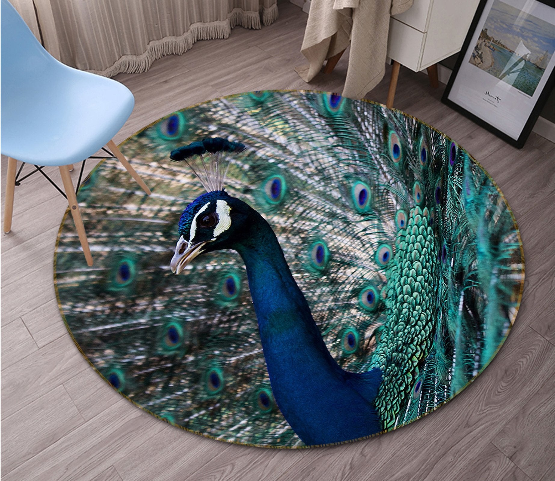 3D Peacock Opening 083 Animal Round Non Slip Rug Mat Mat AJ Creativity Home 