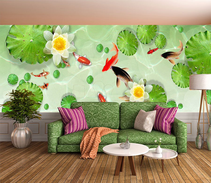 3D Lotus Pond 1014 Wall Murals