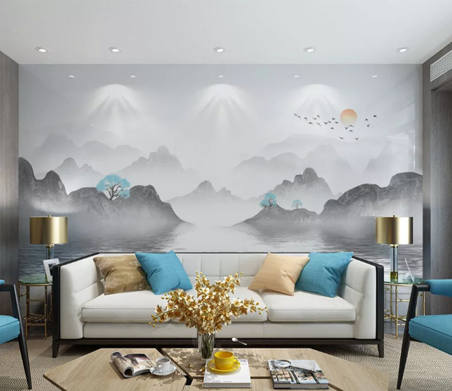 3D Blue Tree Lake WC2335 Wall Murals