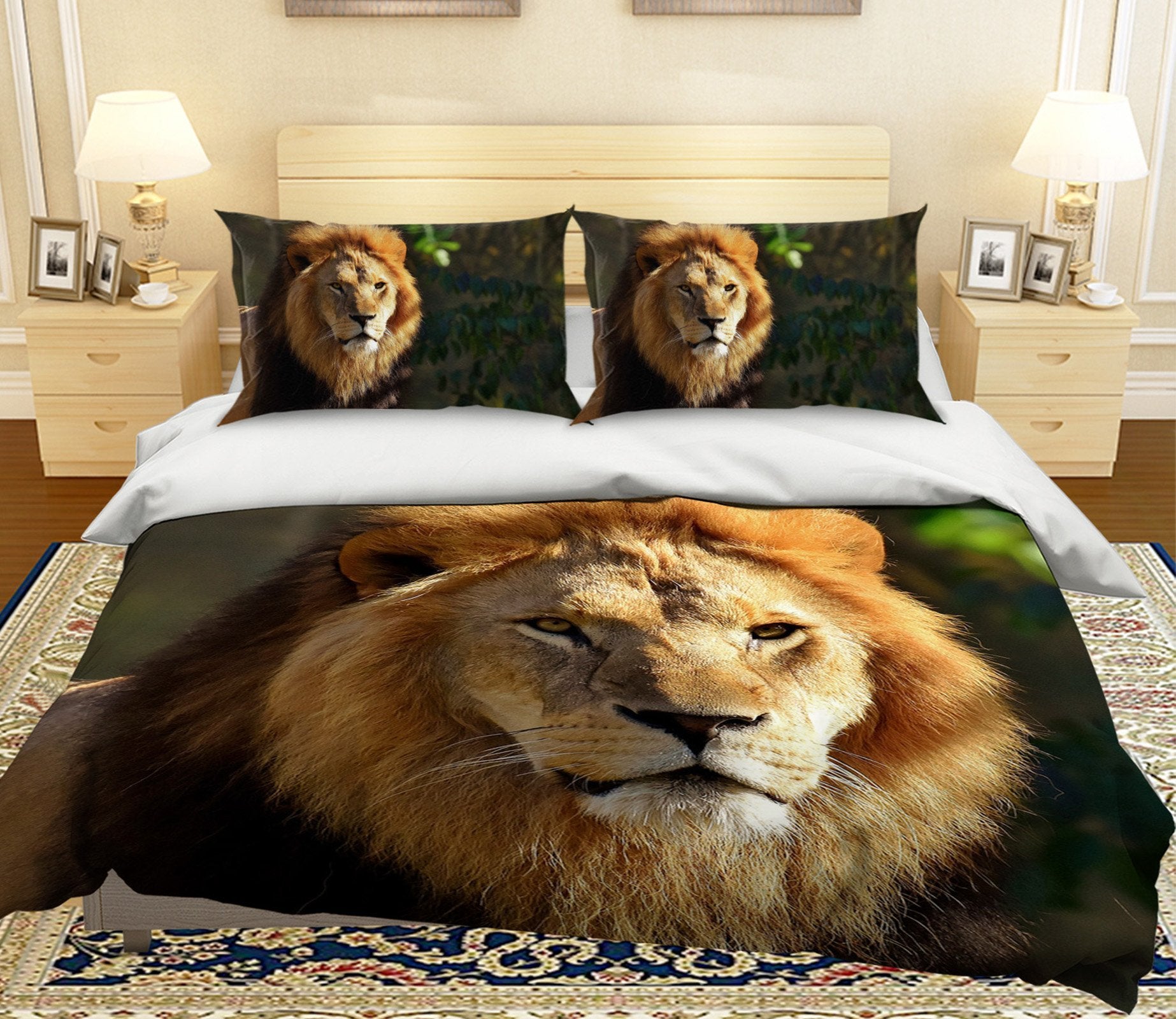 3D Lion Head 1975 Bed Pillowcases Quilt Quiet Covers AJ Creativity Home 