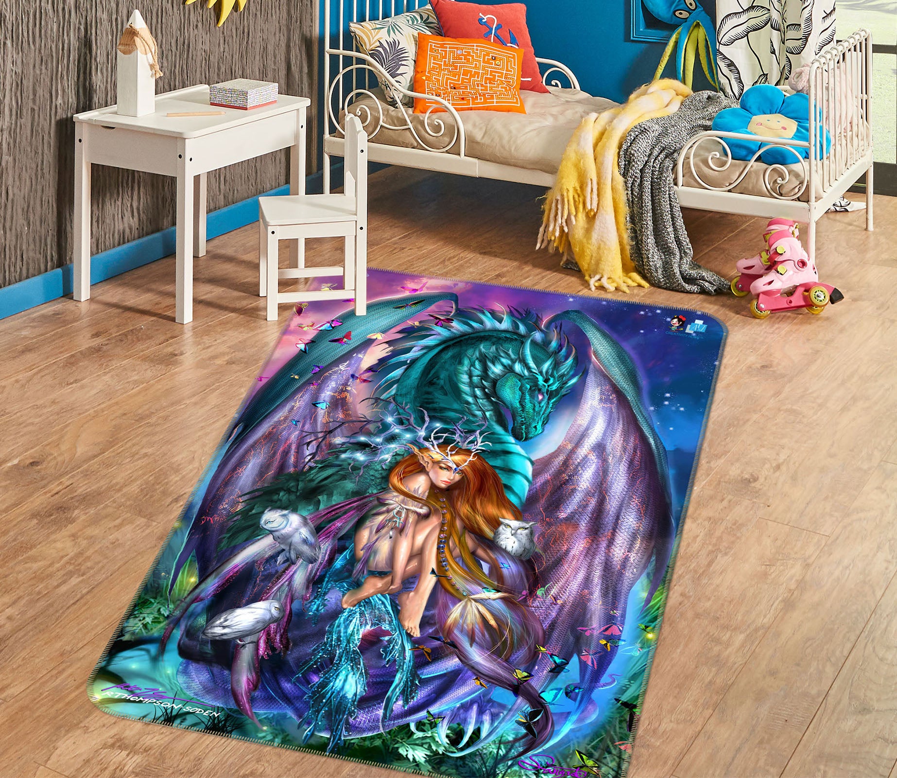 3D Butterfly Dragon Girl 8254 Ruth Thompson Rug Non Slip Rug Mat