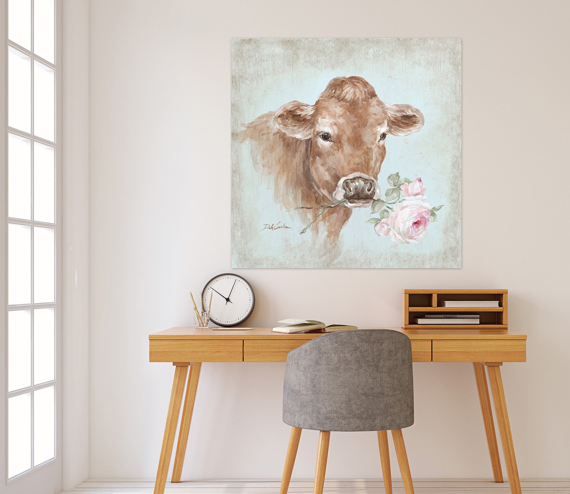 3D Cattle Pink Flower 052 Debi Coules Wall Sticker