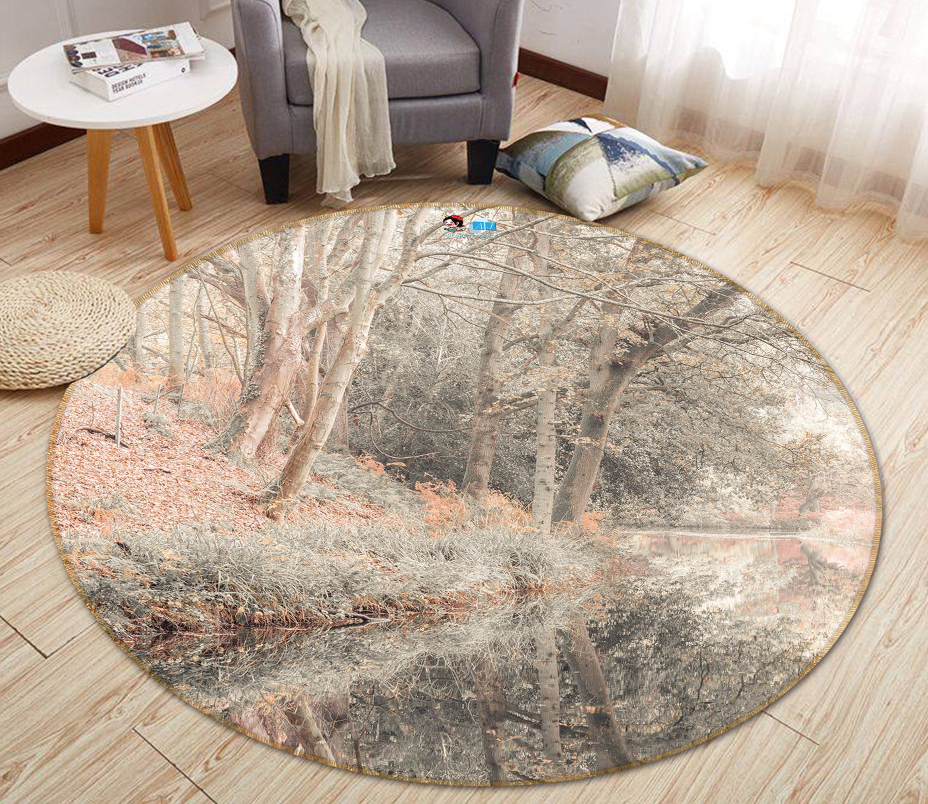 3D Creek Forest 7358 Assaf Frank Rug Round Non Slip Rug Mat