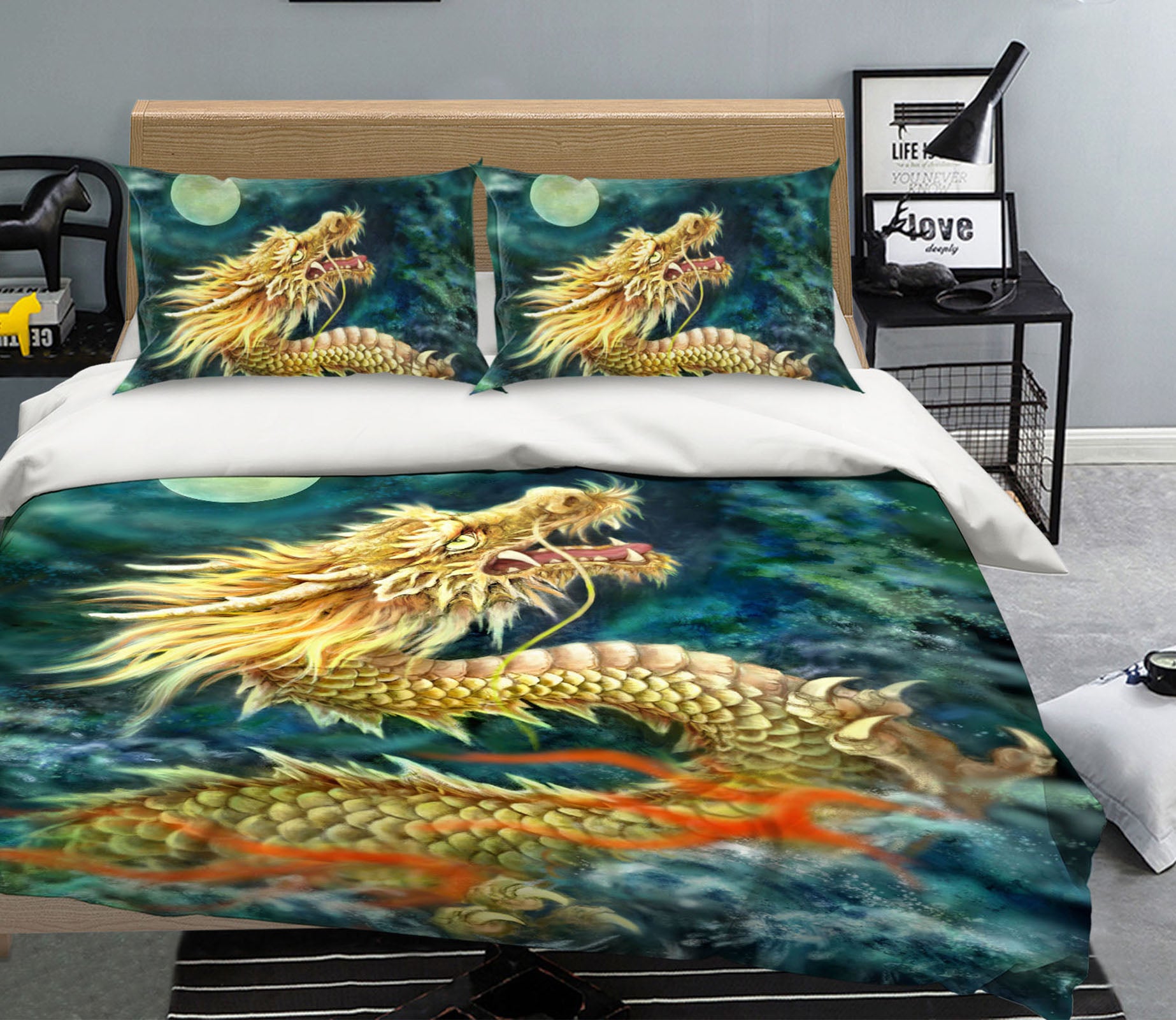 3D Dragon Moon 5922 Kayomi Harai Bedding Bed Pillowcases Quilt Cover Duvet Cover