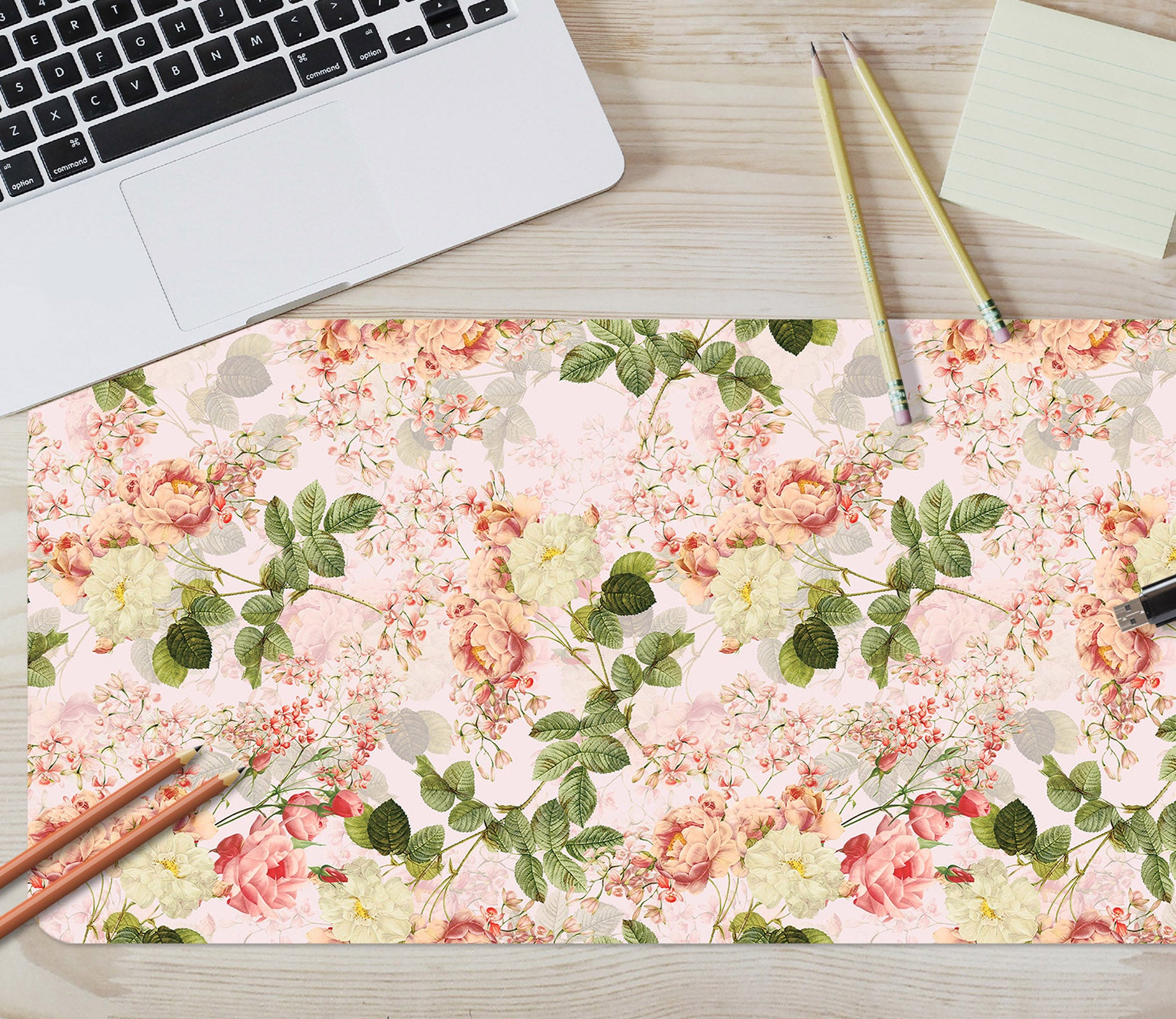 3D White Pink Rose Branch 120166 Uta Naumann Desk Mat