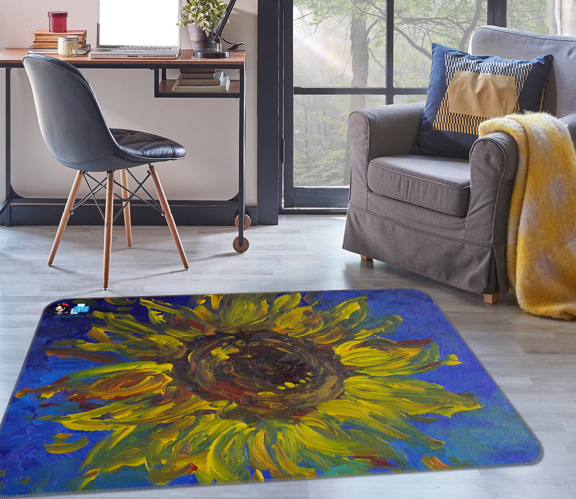 3D Sunflower 1024 Debi Coules Rug Non Slip Rug Mat