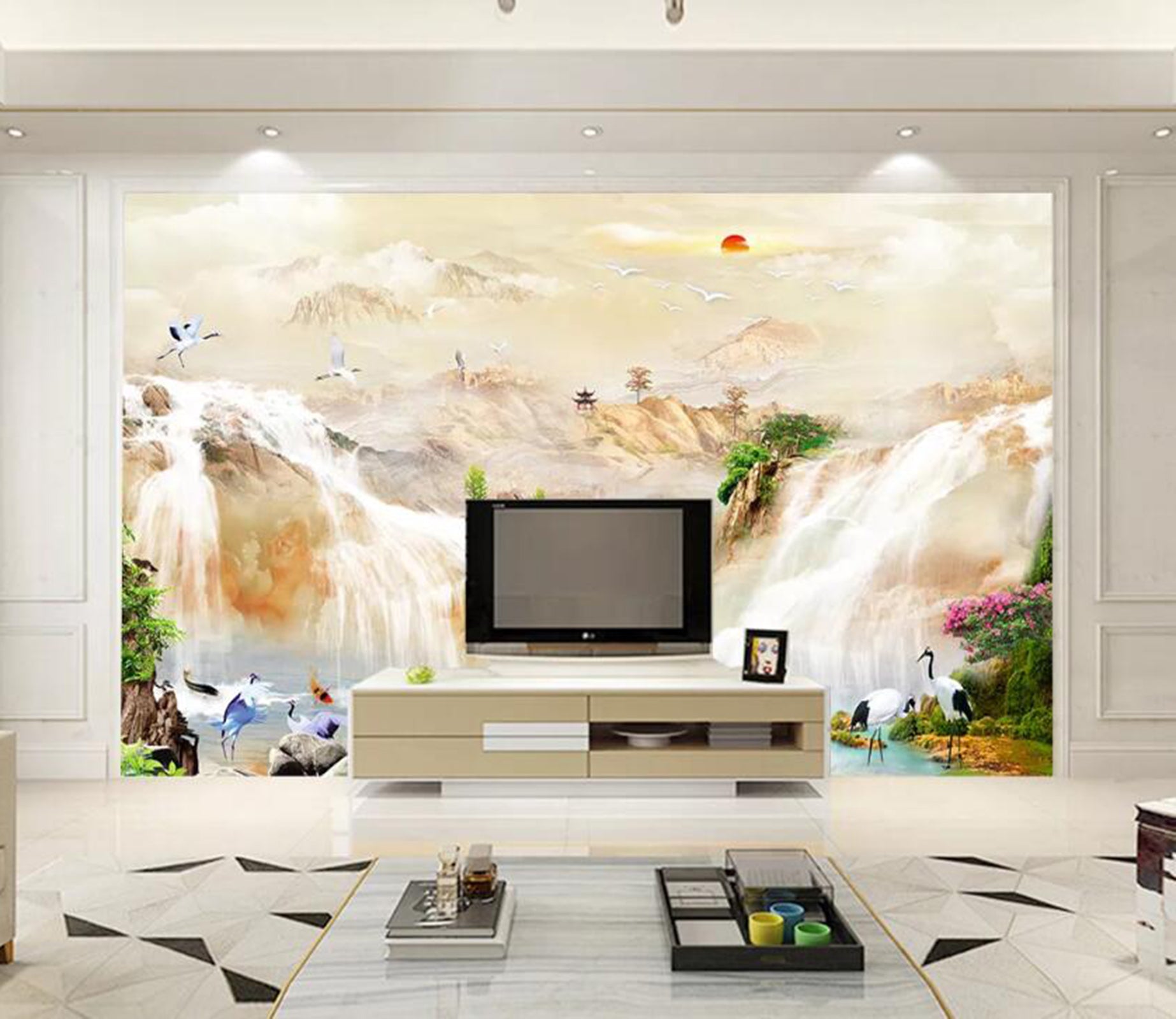 3D Golden Waterfall WC12 Wall Murals Wallpaper AJ Wallpaper 2 