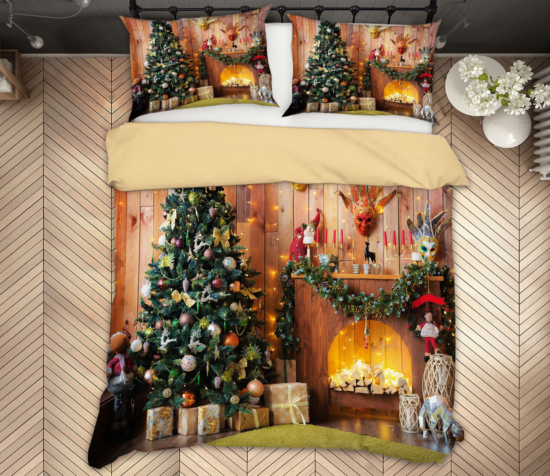 3D Tree Fireplace 52177 Christmas Quilt Duvet Cover Xmas Bed Pillowcases