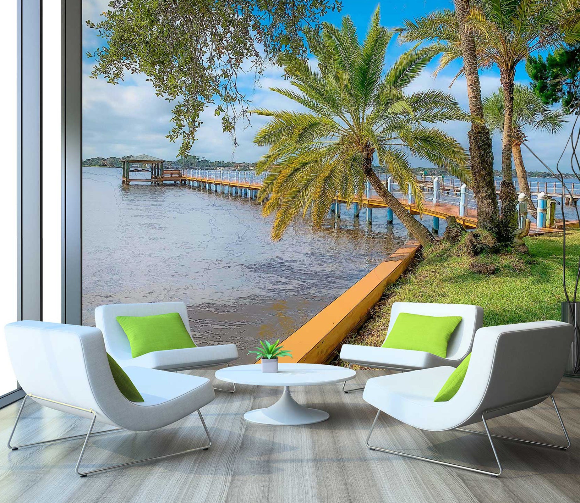 3D Seaside Coconut Tree Bridge 9185 Alius Herb Wall Mural Wall Murals