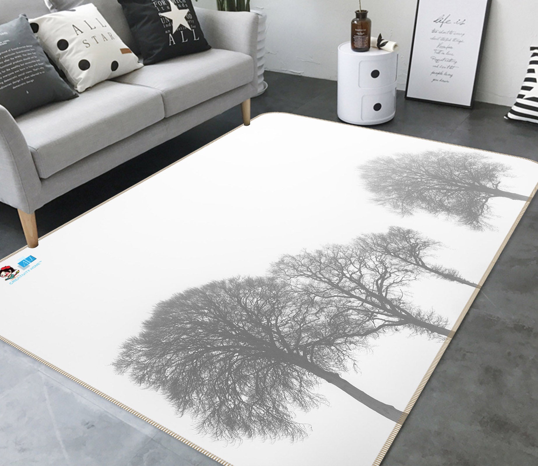 3D Gray Trees 6758 Assaf Frank Rug Non Slip Rug Mat