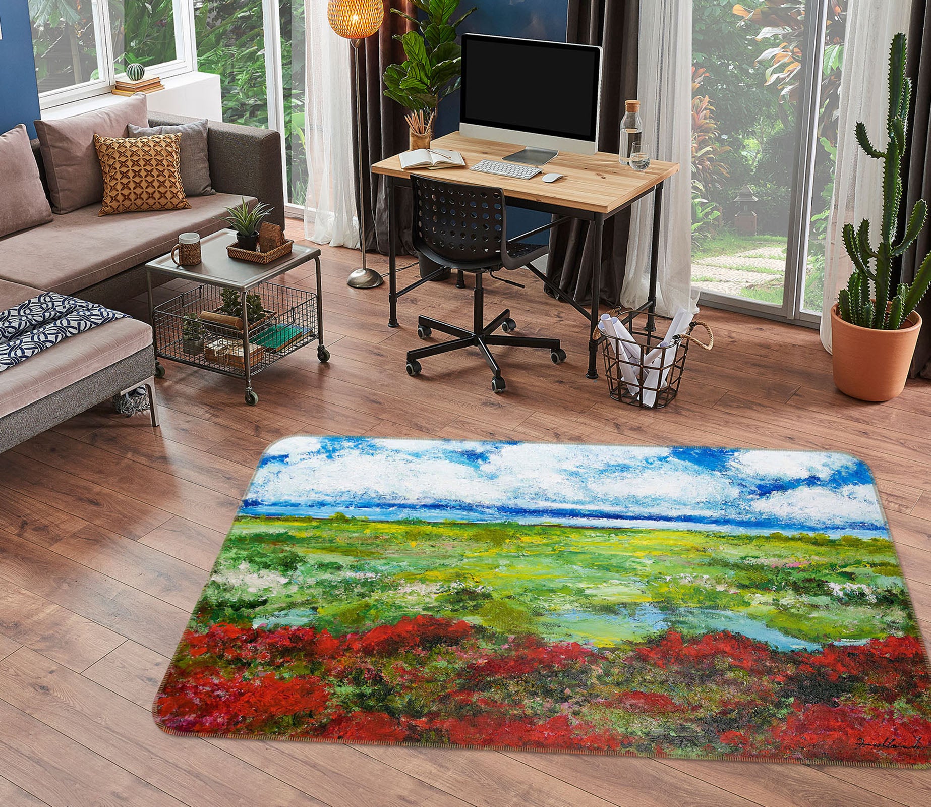 3D Flowers Lake 1101 Allan P. Friedlander Rug Non Slip Rug Mat