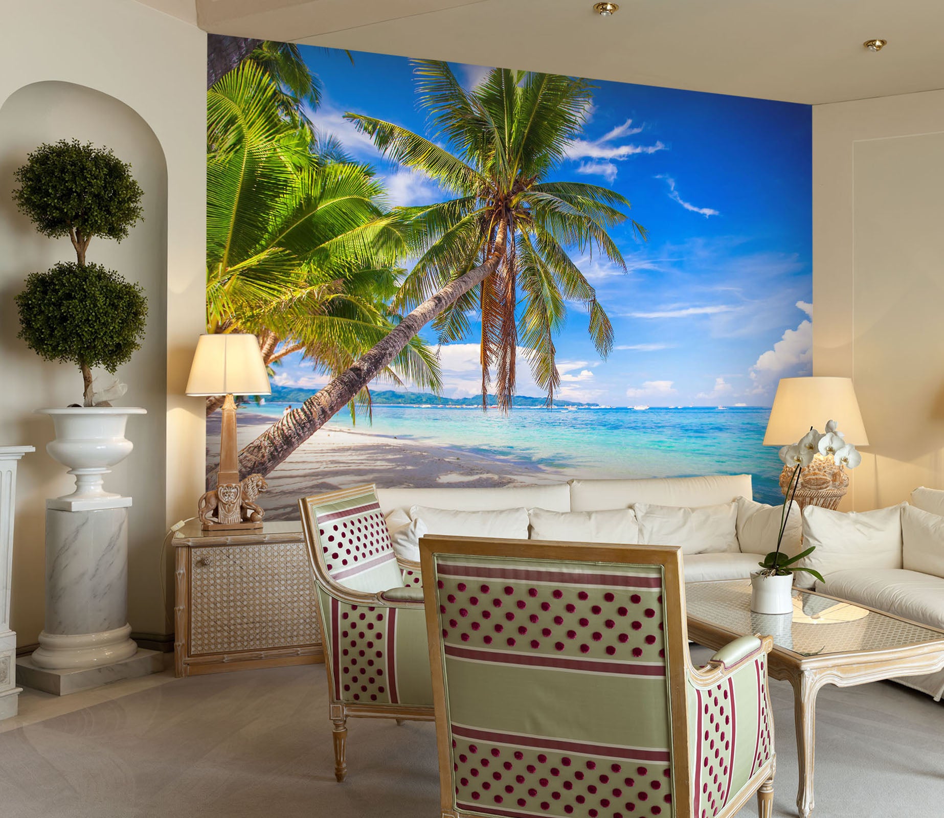 3D White Beach Tree 232 Wall Murals