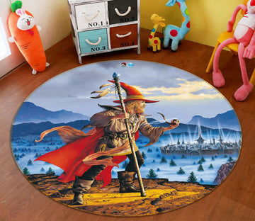 3D Snow Pointed Hat Man 6082 Ciruelo Rug Round Non Slip Rug Mat