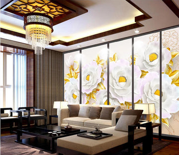 3D Golden Leaves Flower WC730 Wall Murals