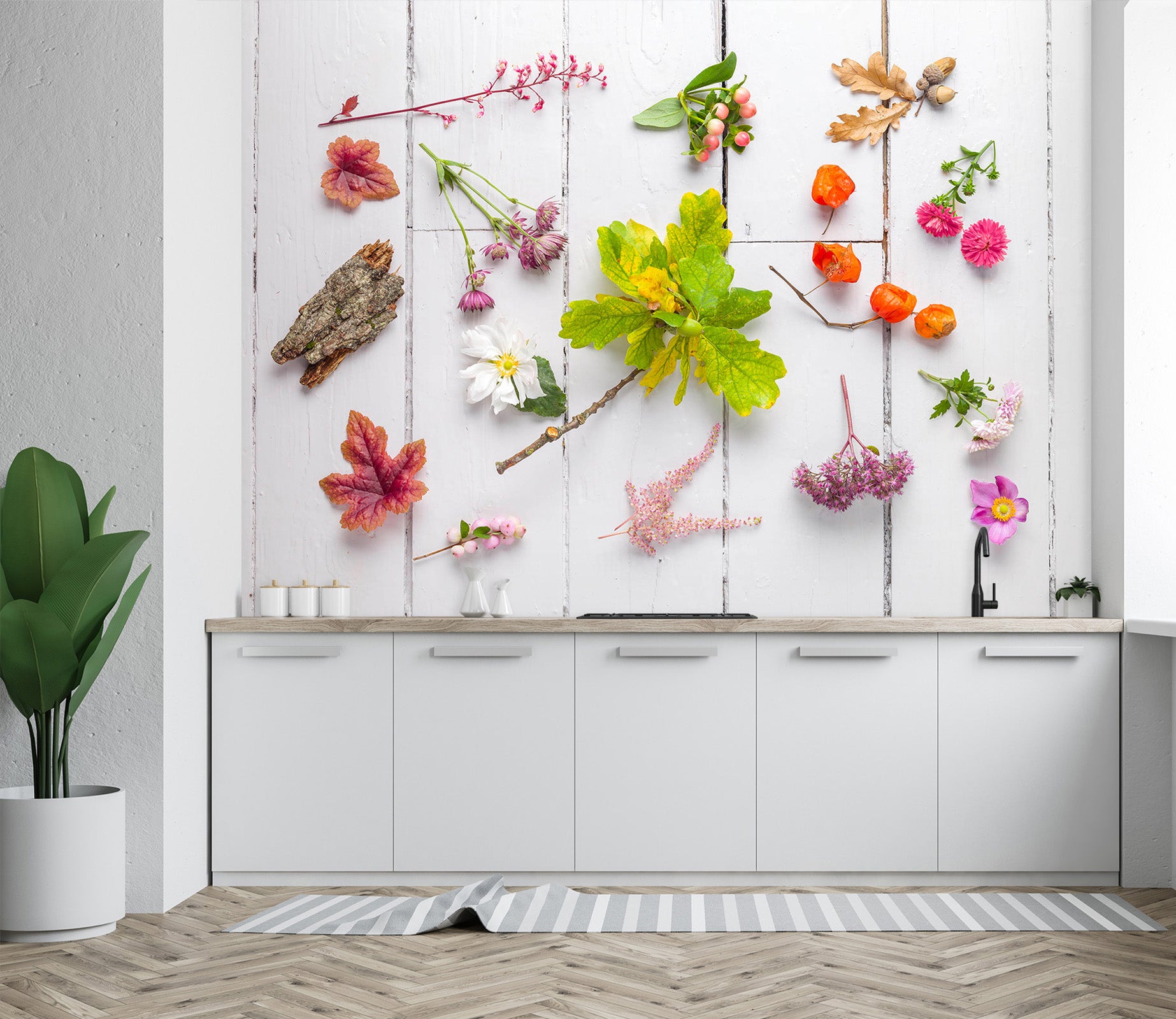 3D Flower Leaves 6115 Assaf Frank Wall Mural Wall Murals