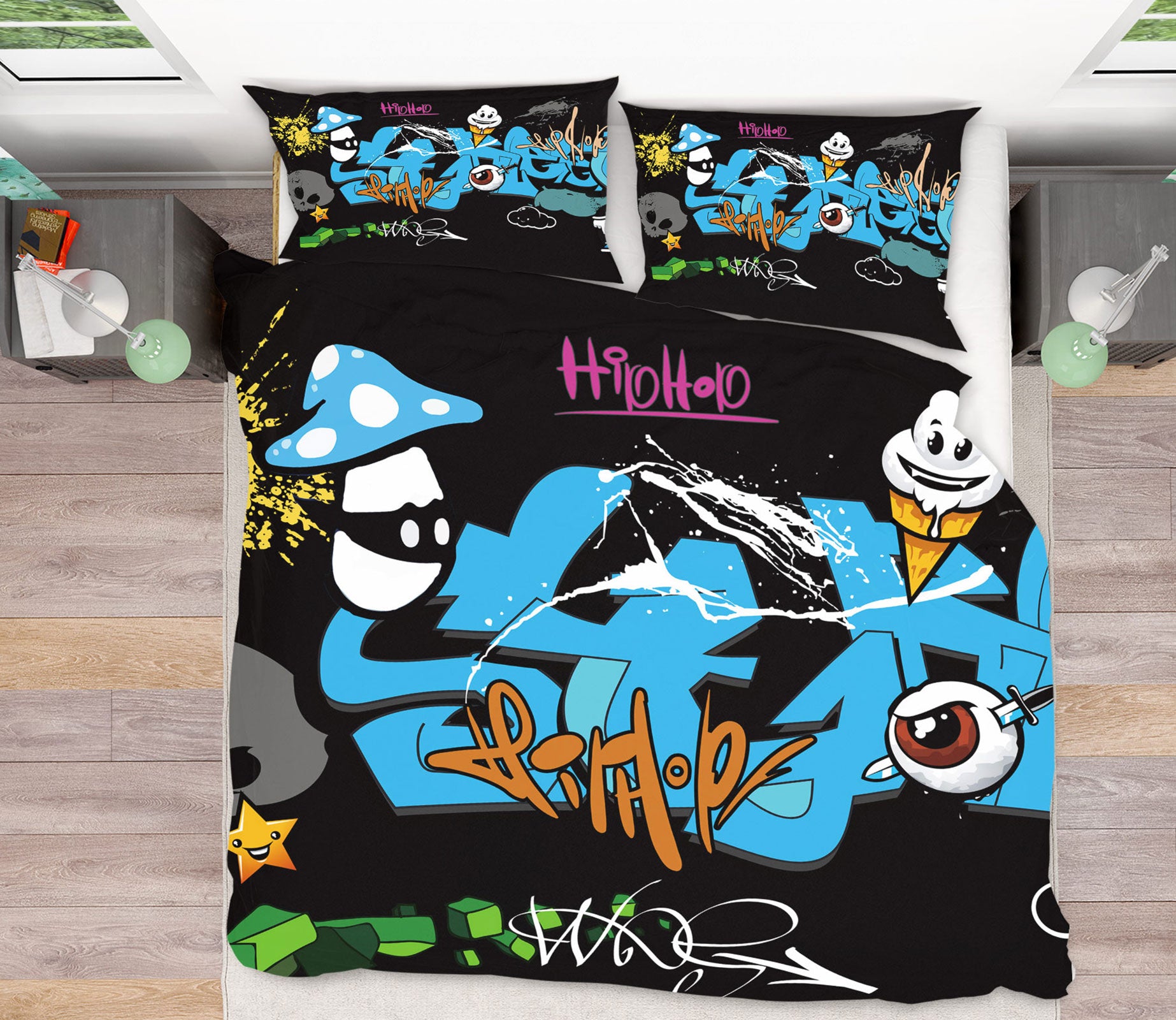 3D Blue Graffiti 67053 Bed Pillowcases Quilt