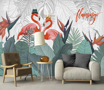 3D Orange Noble Flamingos 2415 Wall Murals