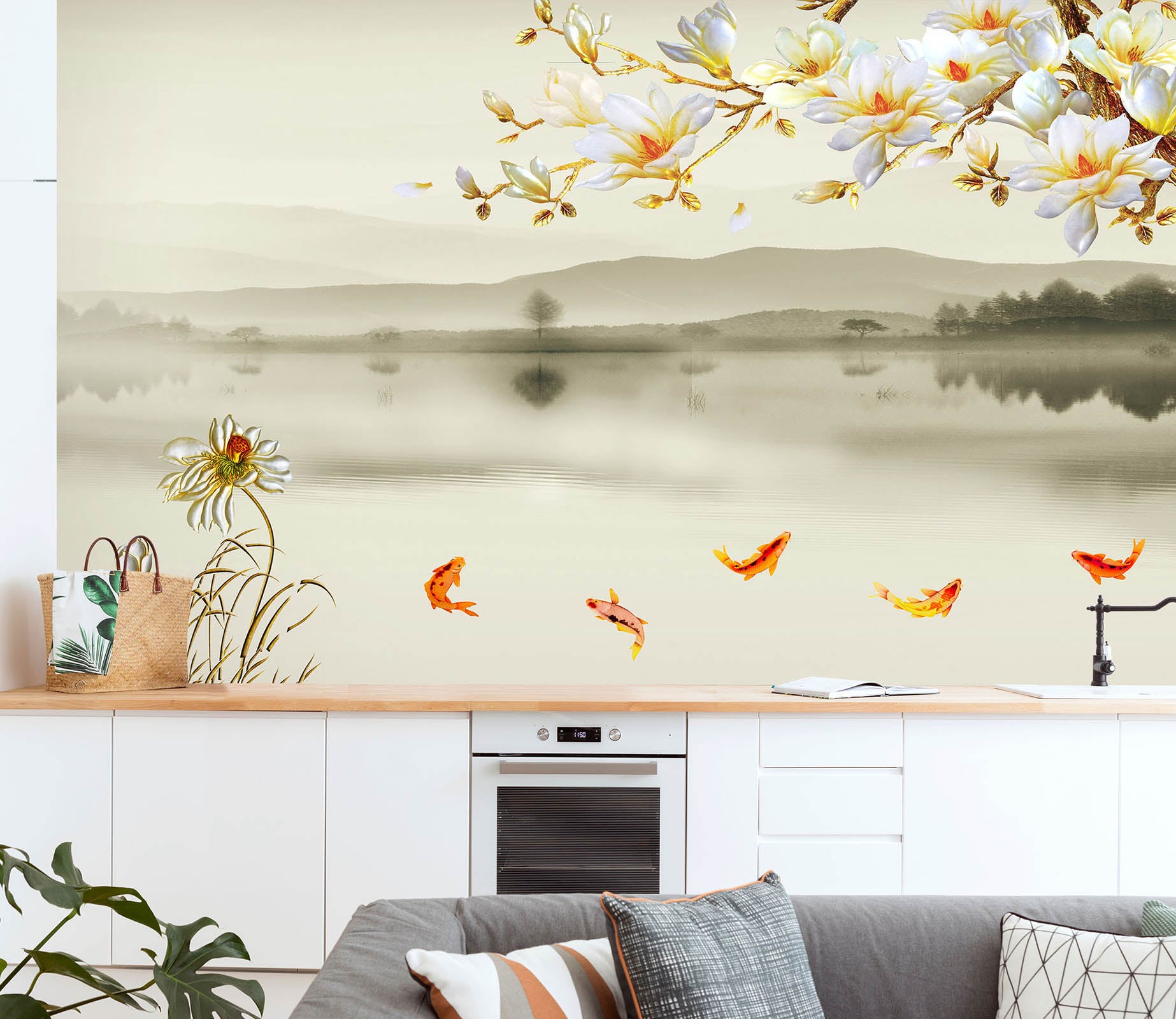 3D Autumn Pond 1601 Wall Murals