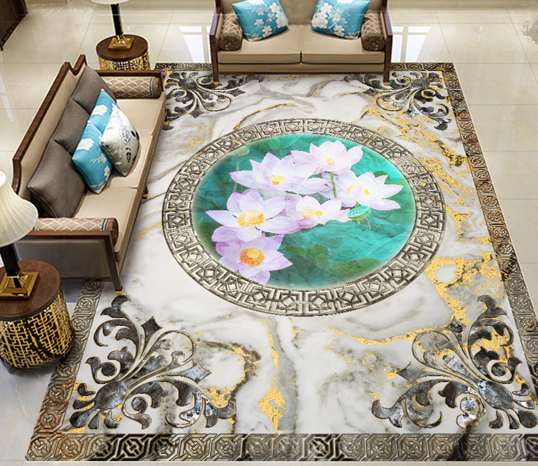 3D Lotus WG752 Floor Mural Wallpaper AJ Wallpaper 2 