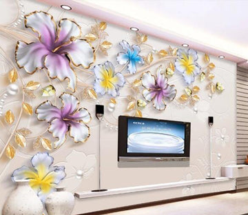 3D Purple Flower WC960 Wall Murals