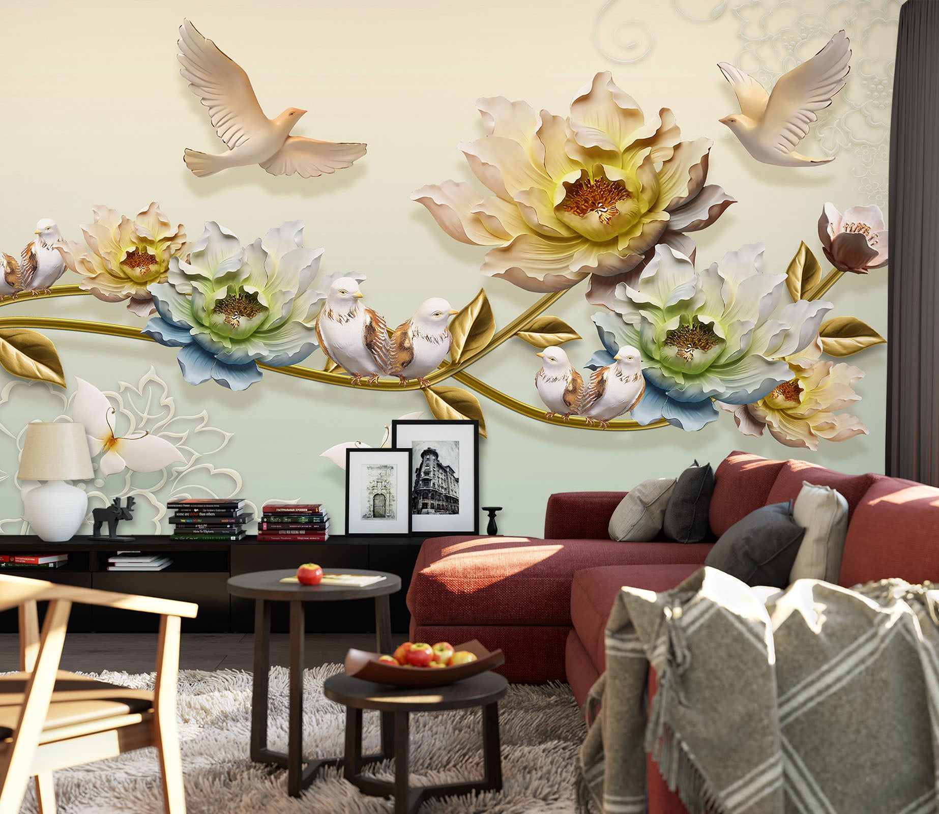 3D Flowers Birds 1610 Wall Murals