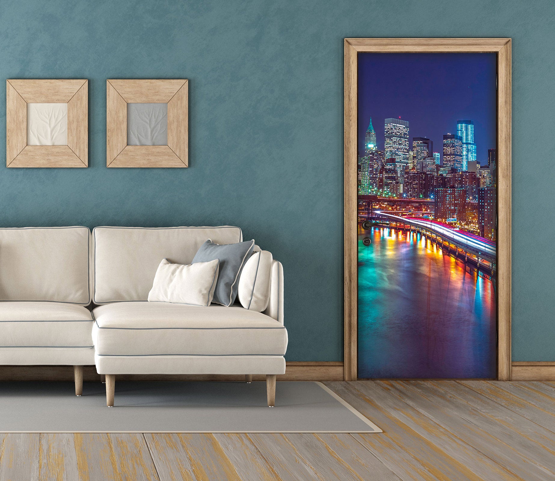 3D Night City Bridge 10616 Assaf Frank Door Mural