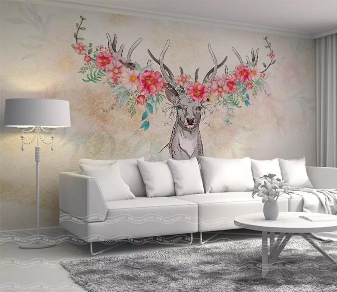 3D Flower Deer Head 574 Wall Murals Wallpaper AJ Wallpaper 2 