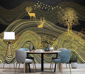 3D Golden Line Fawn 117 Wall Murals Wallpaper AJ Wallpaper 2 