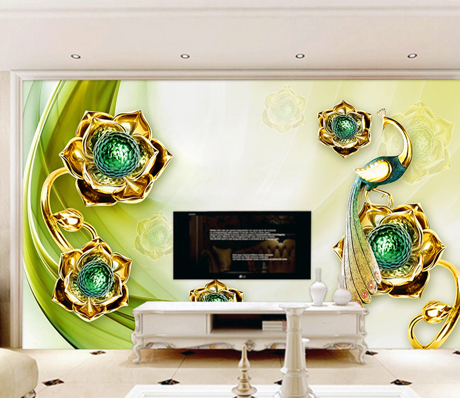 3D Golden Fower WG011 Wall Murals