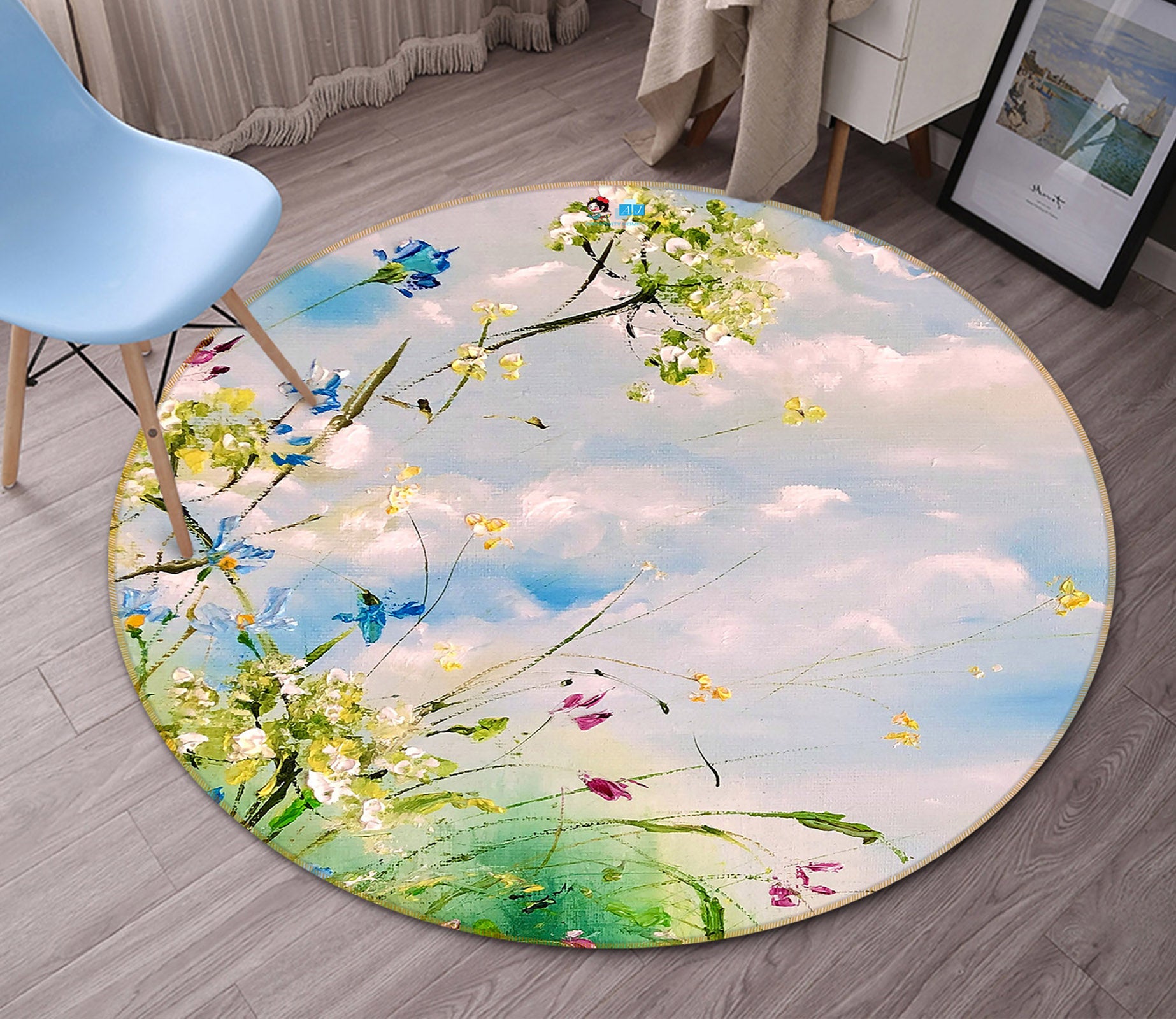 3D Cloud Garden 857 Skromova Marina Rug Round Non Slip Rug Mat