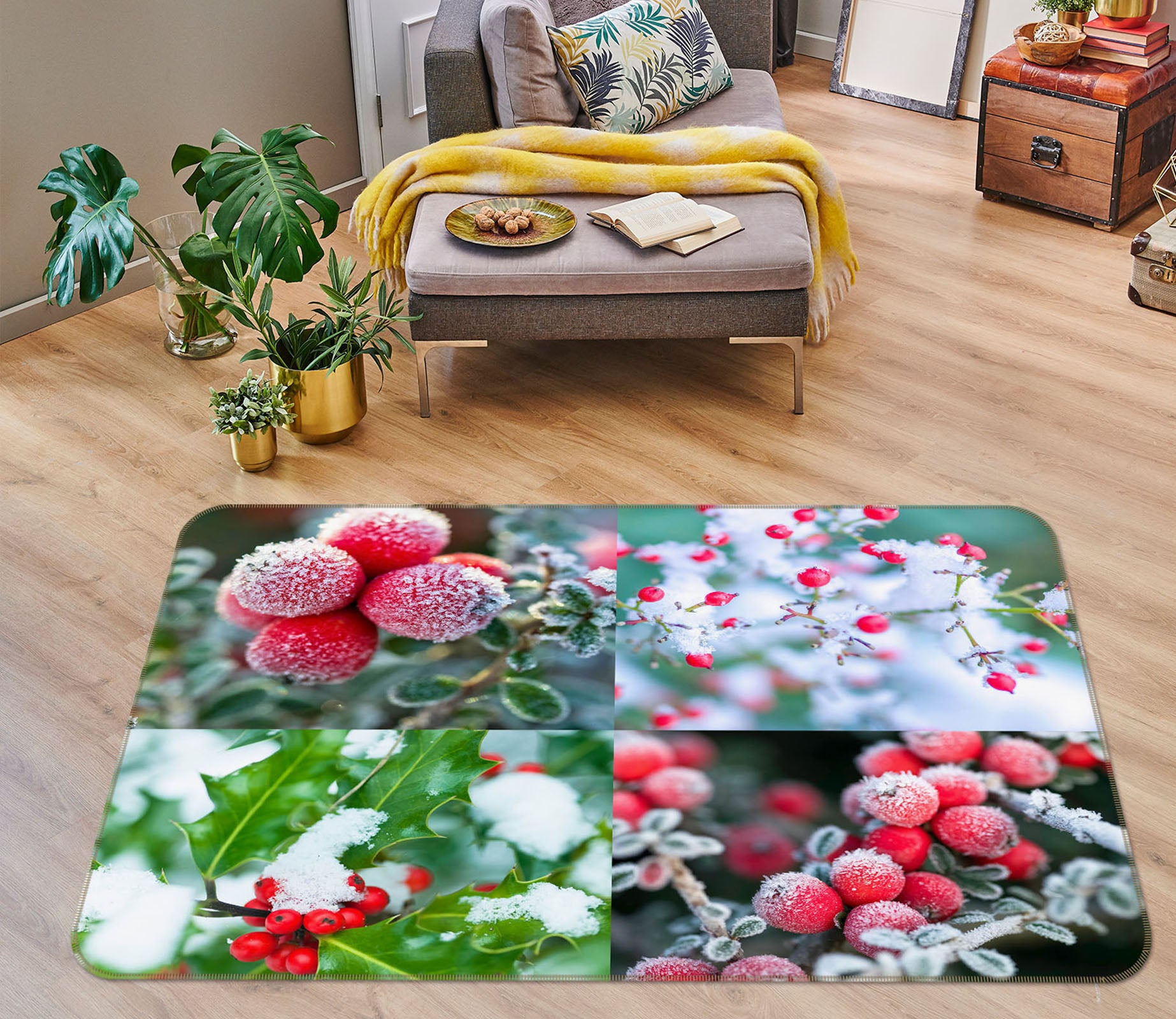 3D Snow Hawthorn 3035 Assaf Frank Rug Non Slip Rug Mat