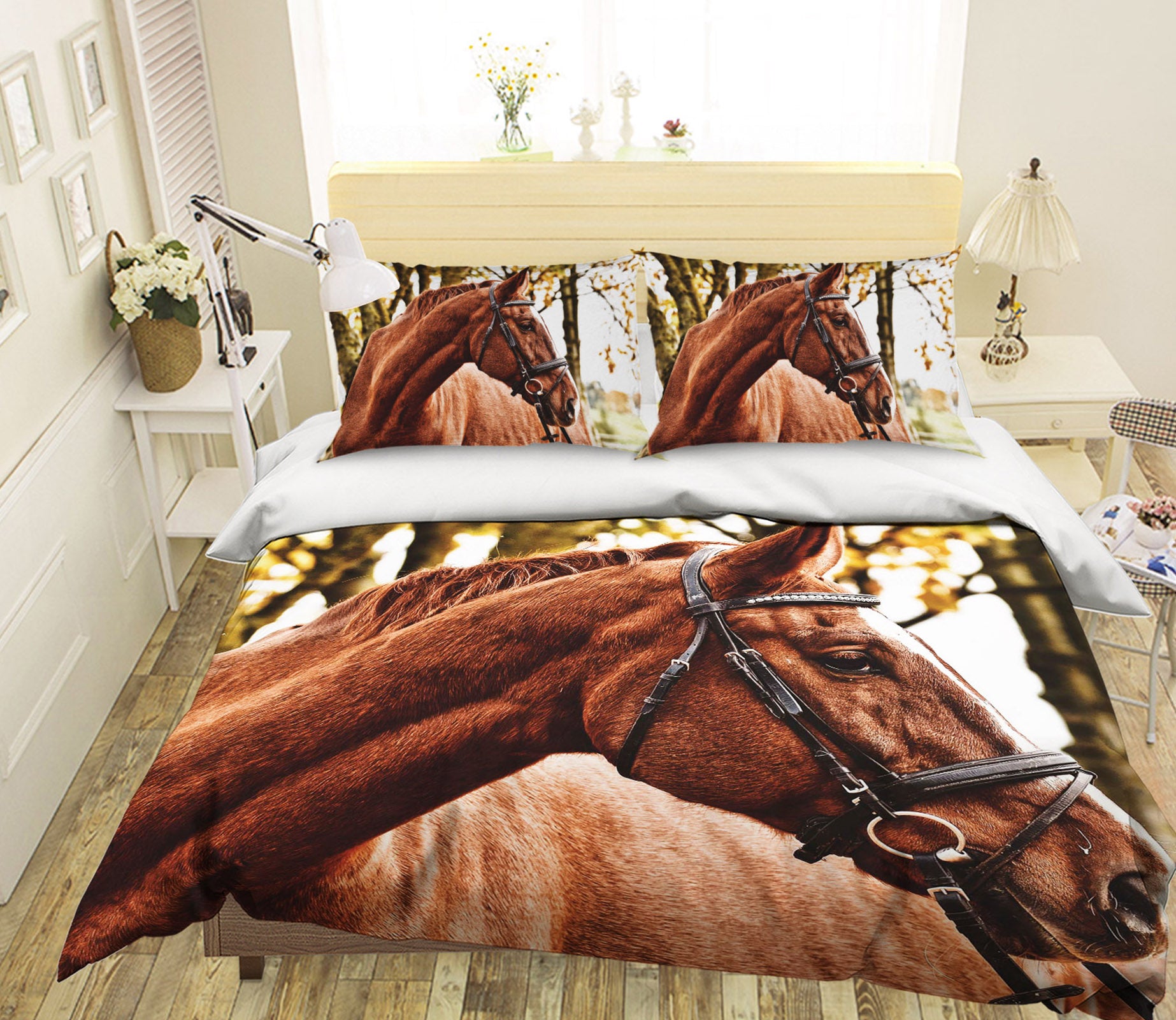 3D Red Horse 065 Bed Pillowcases Quilt