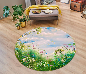 3D Wild Grass Flower 855 Skromova Marina Rug Round Non Slip Rug Mat