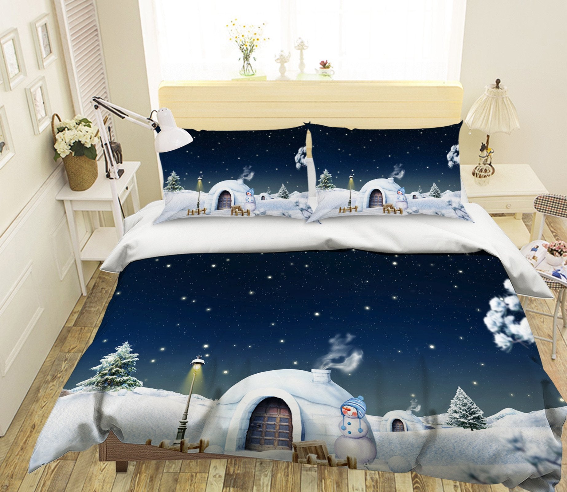 3D Christmas Snow House 16 Bed Pillowcases Quilt Quiet Covers AJ Creativity Home 