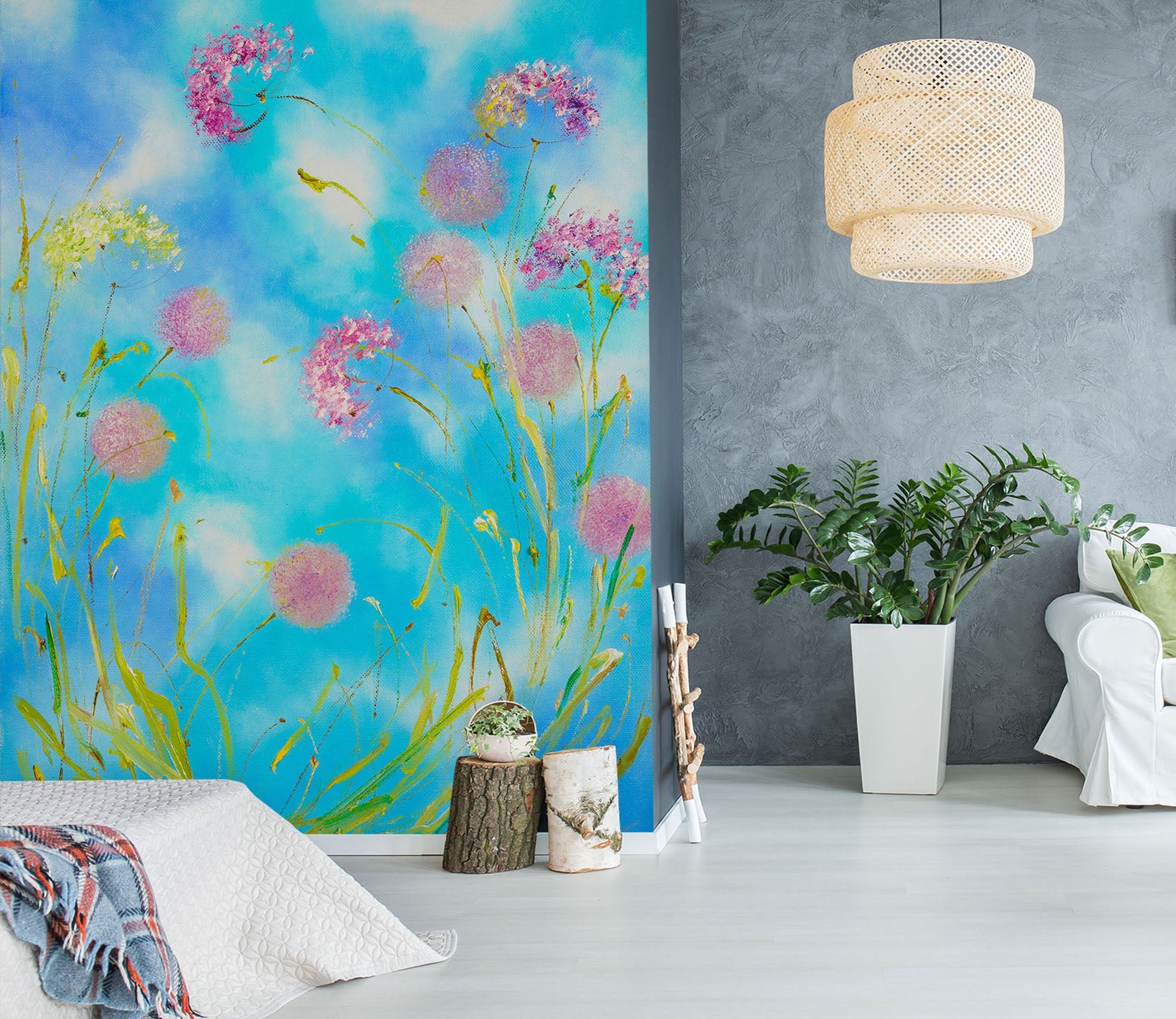 3D Pink Flower Grass 270 Skromova Marina Wall Mural Wall Murals