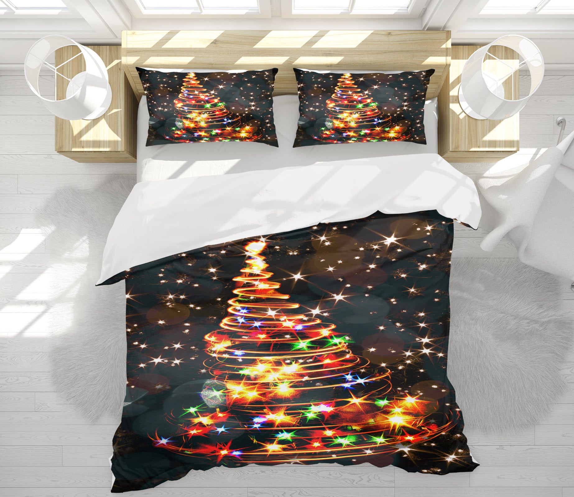 3D Colored Lights Tree 53019 Christmas Quilt Duvet Cover Xmas Bed Pillowcases