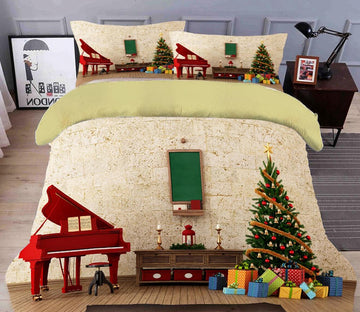 3D Tree Gift Piano 31246 Christmas Quilt Duvet Cover Xmas Bed Pillowcases